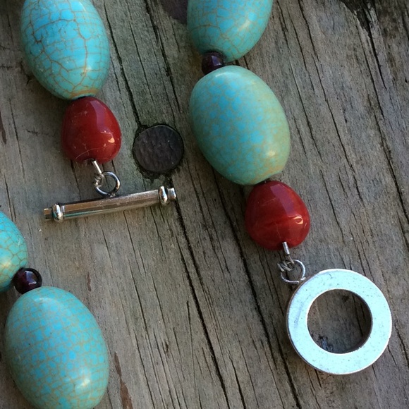 Faux Turquoise Silver Plated Statement Necklace - Picture 5 of 10